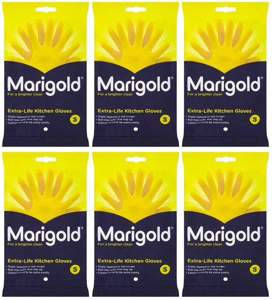 6 x Marigold Extra-Life Kitchen Gloves S