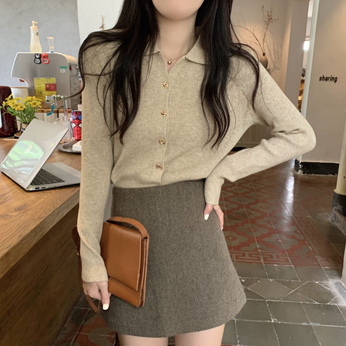 Gentle Long-sleeved Knitted Cardigan Bottoming Top