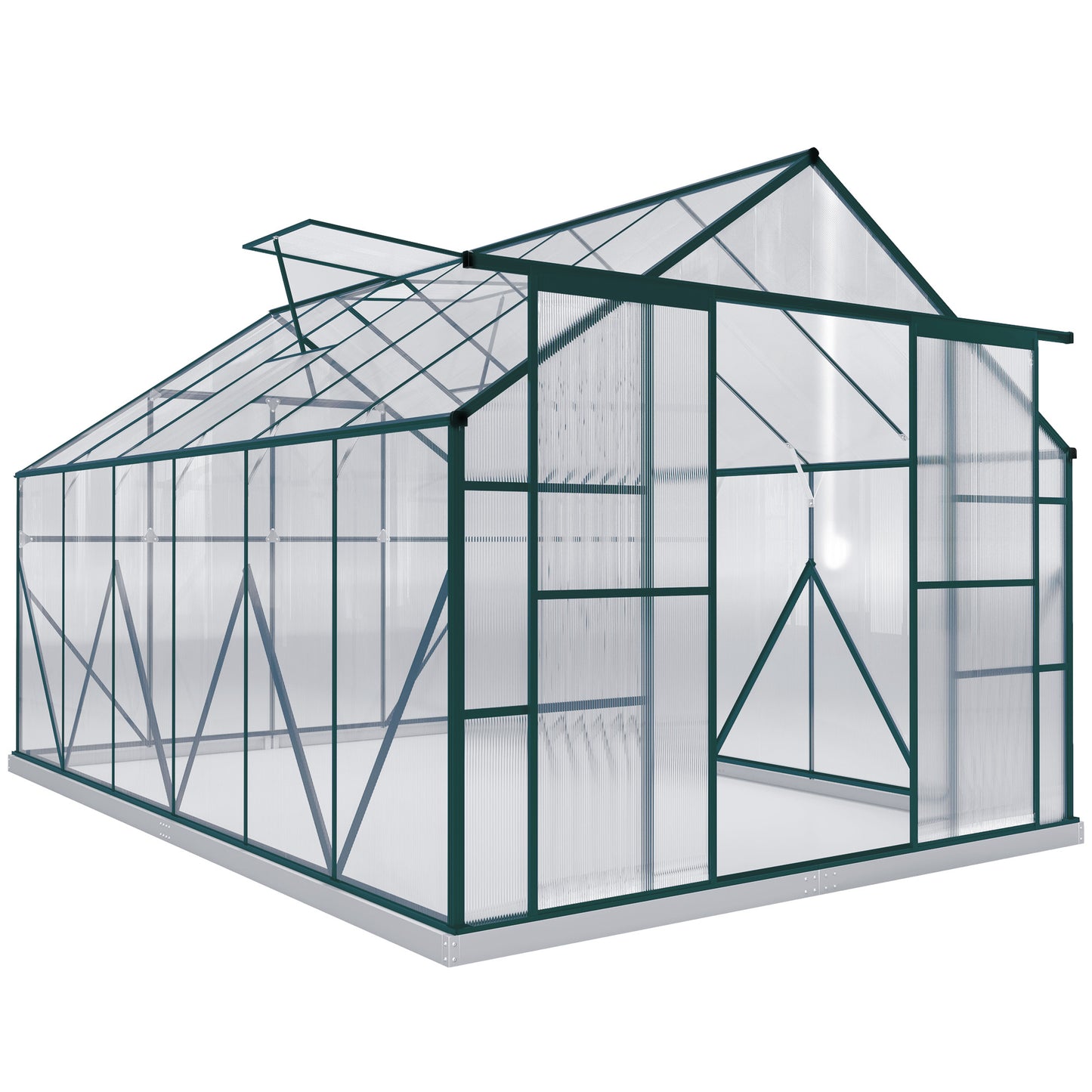 8x12ft Polycarbonate Walk-in Greenhouse Outdoor Double Sliding Door Outsunny