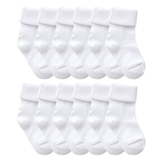 12 Pack Baby Girl & Boy Soft Cotton Turnover Top Socks