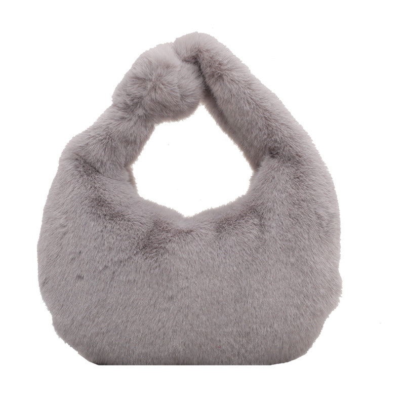 Hand-carrying Plush Tote Solid Color Single-shoulder Bag