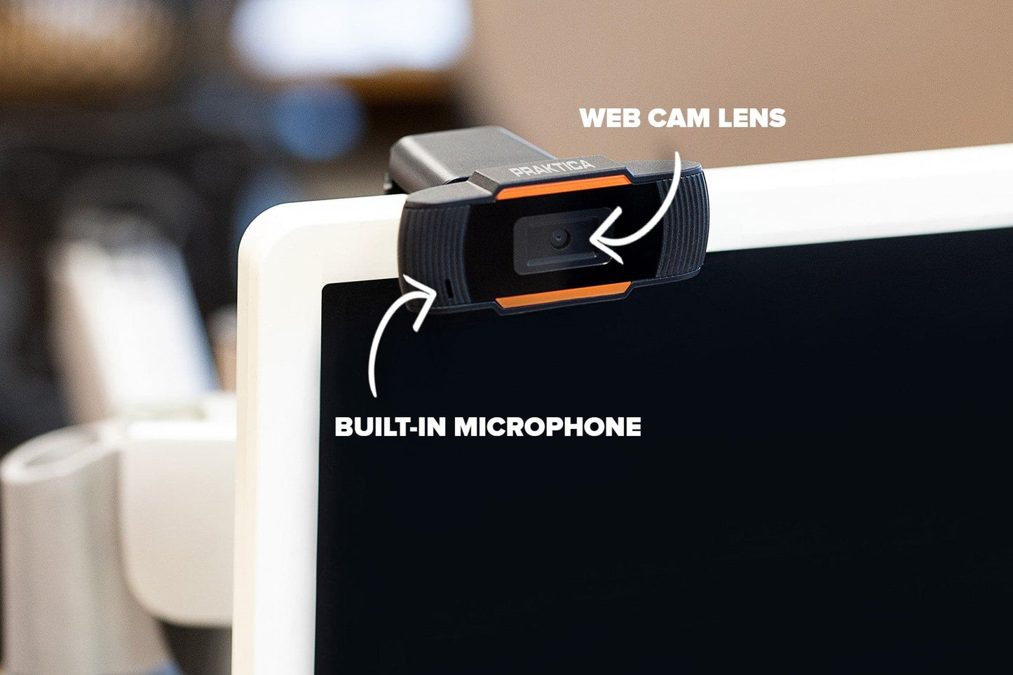 PRAKTICA HD USB-A Webcam with Built-in Noise Reduction Microphone