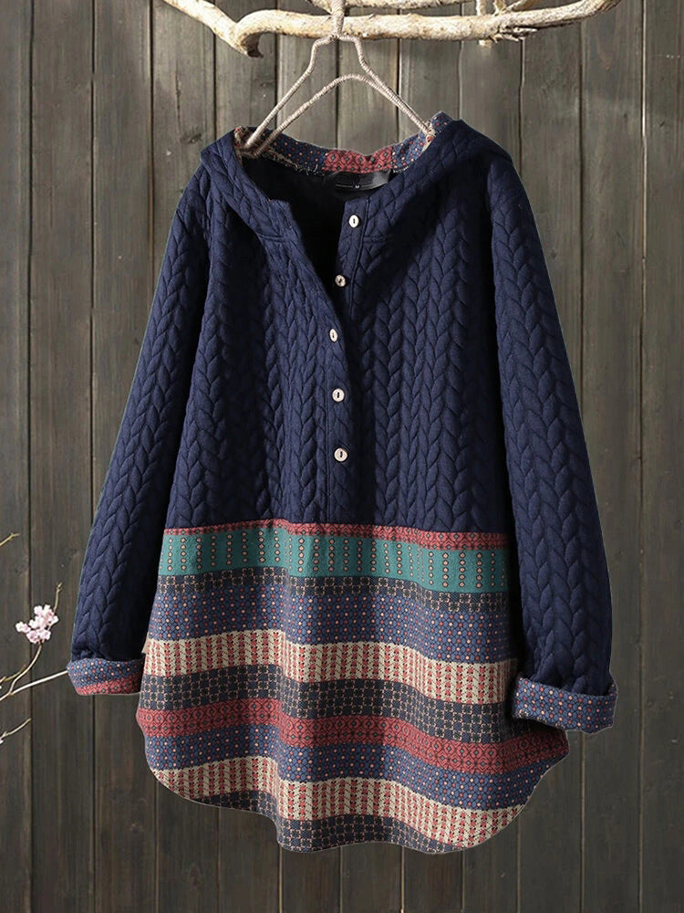 Short Coat Ethnic Style Printed Long-sleeved Mid-length Women's Coat