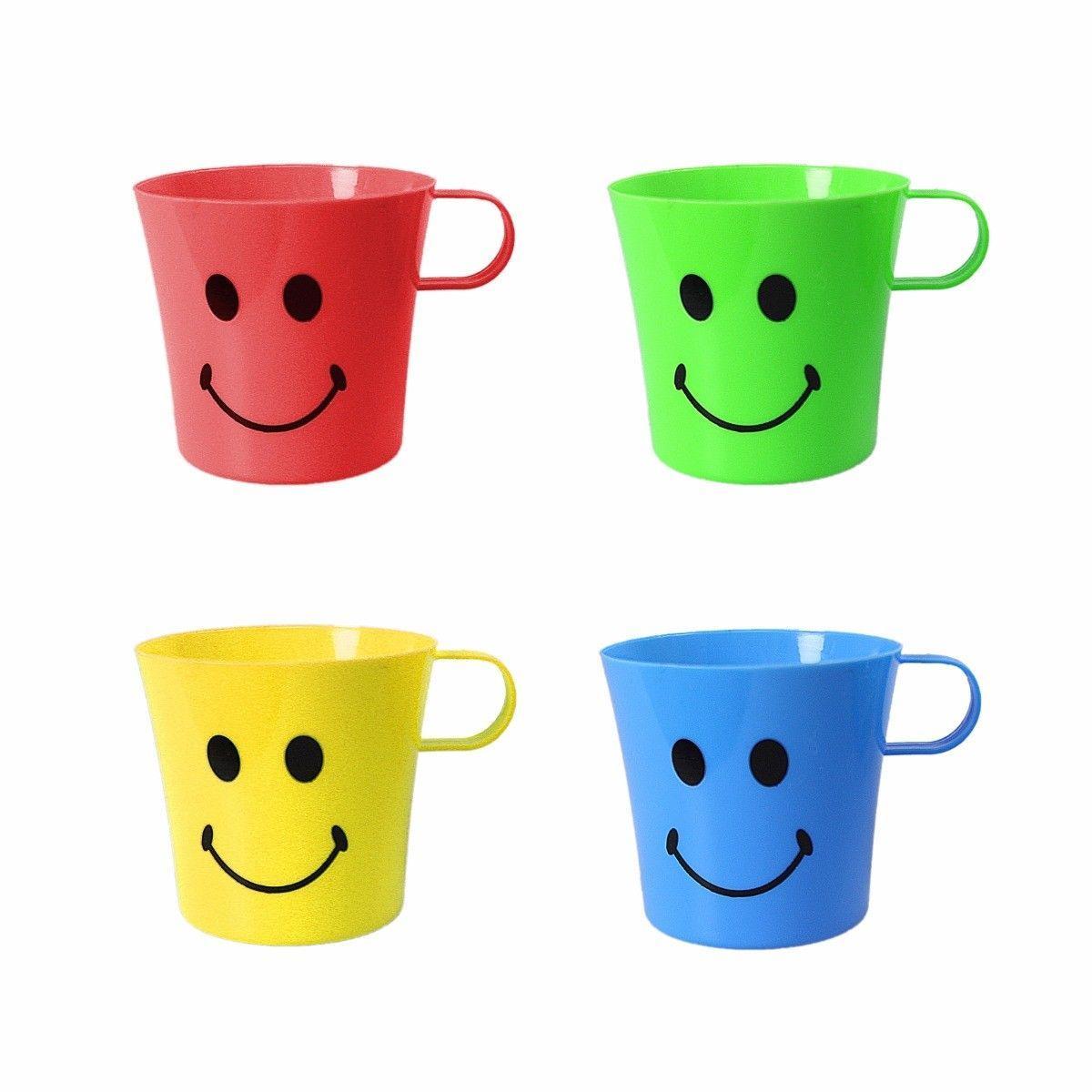 Colorful Smiley Face Plastic Mugs Set Fun Kitchen Utensils