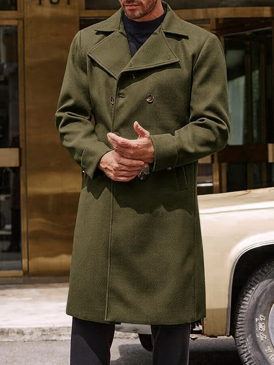 Premium Men's Double-Breasted Woolen Trench Coat - Classic Winter Overcoat