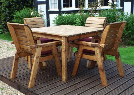 Charles Taylor Trading Four Seater Square Table Set With Burgundy Cushion Brown