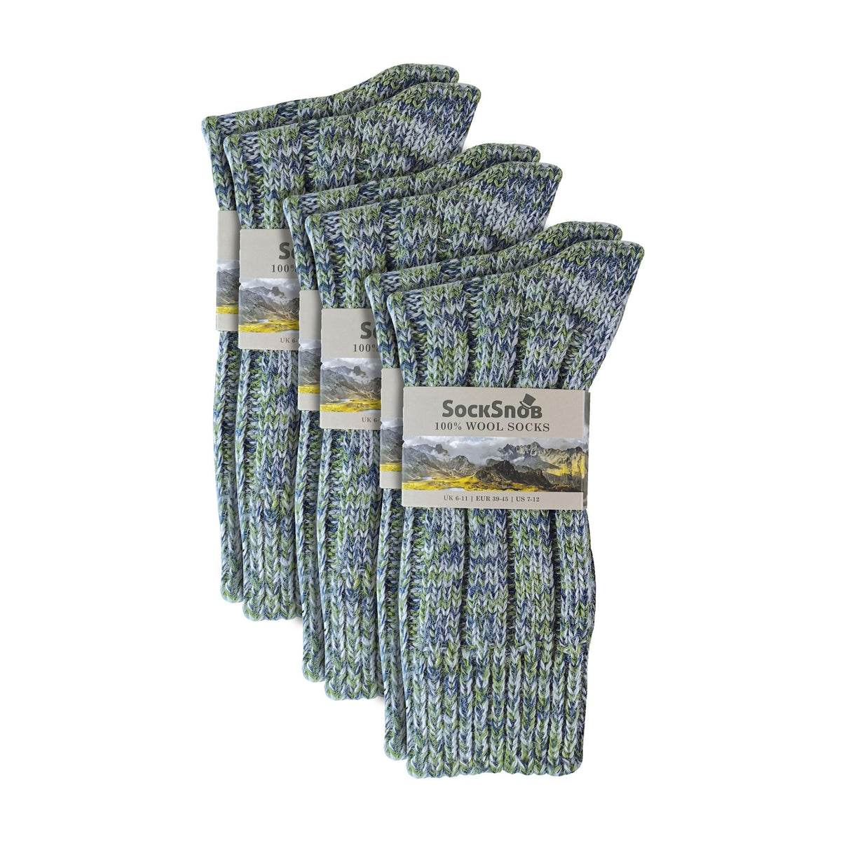 3 Pack Mens 100% Wool Socks with Reinforced Heel and Toe