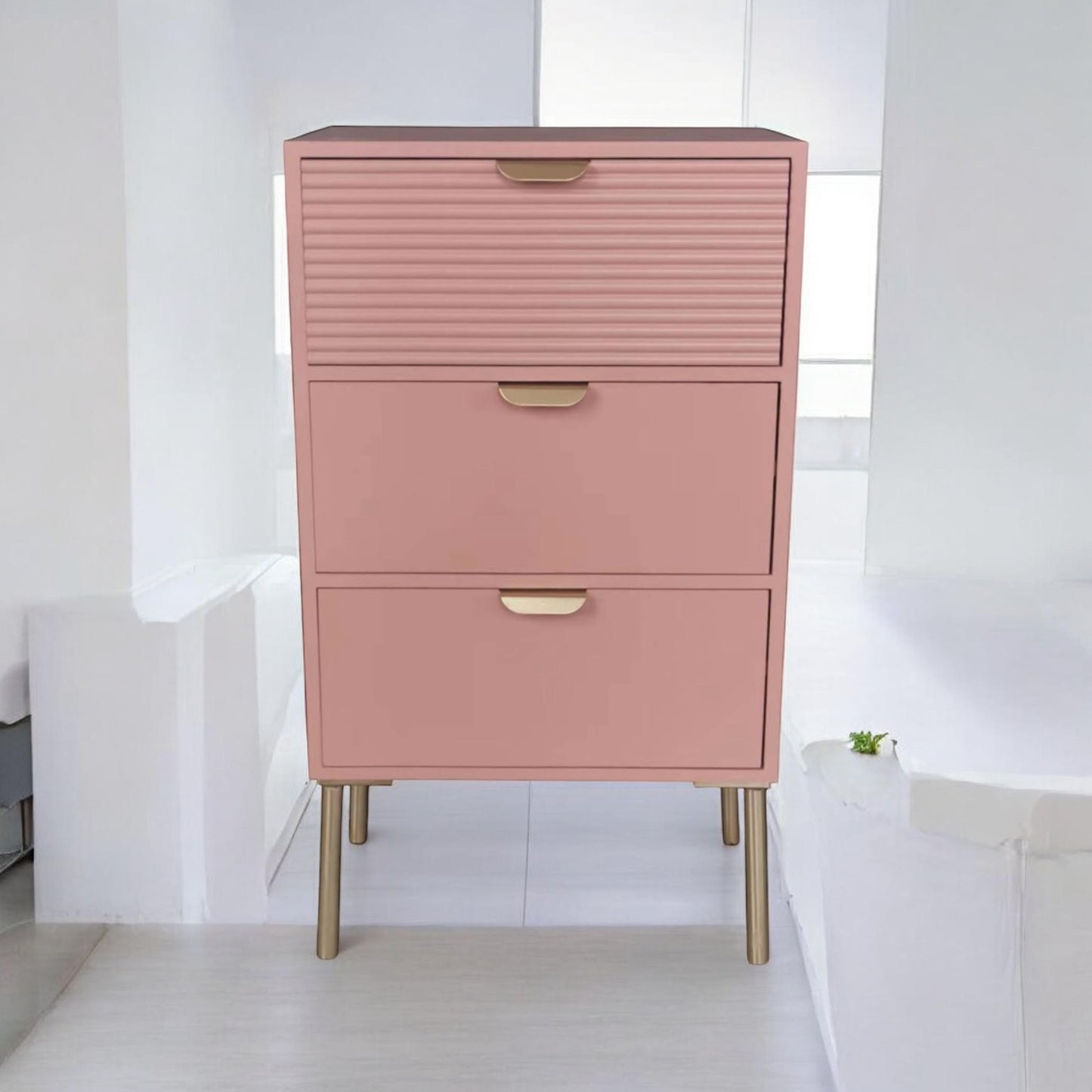 75CM PINK WOODEN 3 DRAWER CHEST OF DRAWER