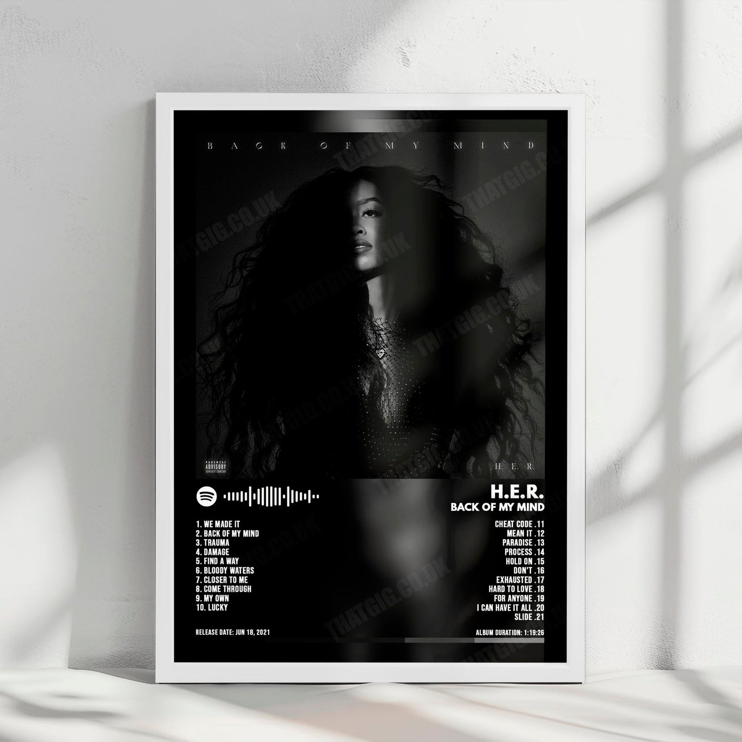 H.E.R. "Back of My Mind" Album Cover Poster - with Complete Tracklist