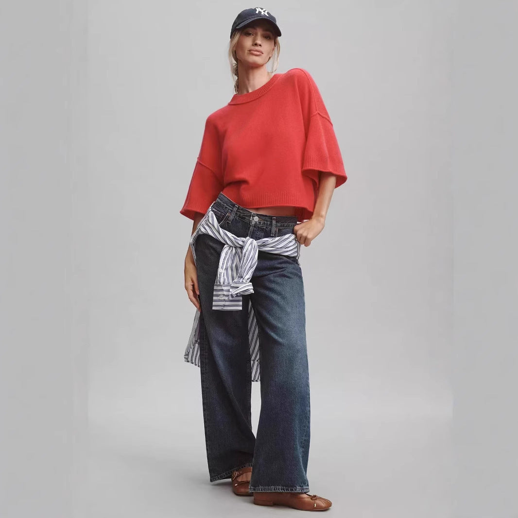 Hot Girl Style Solid Color Short T-shirt
