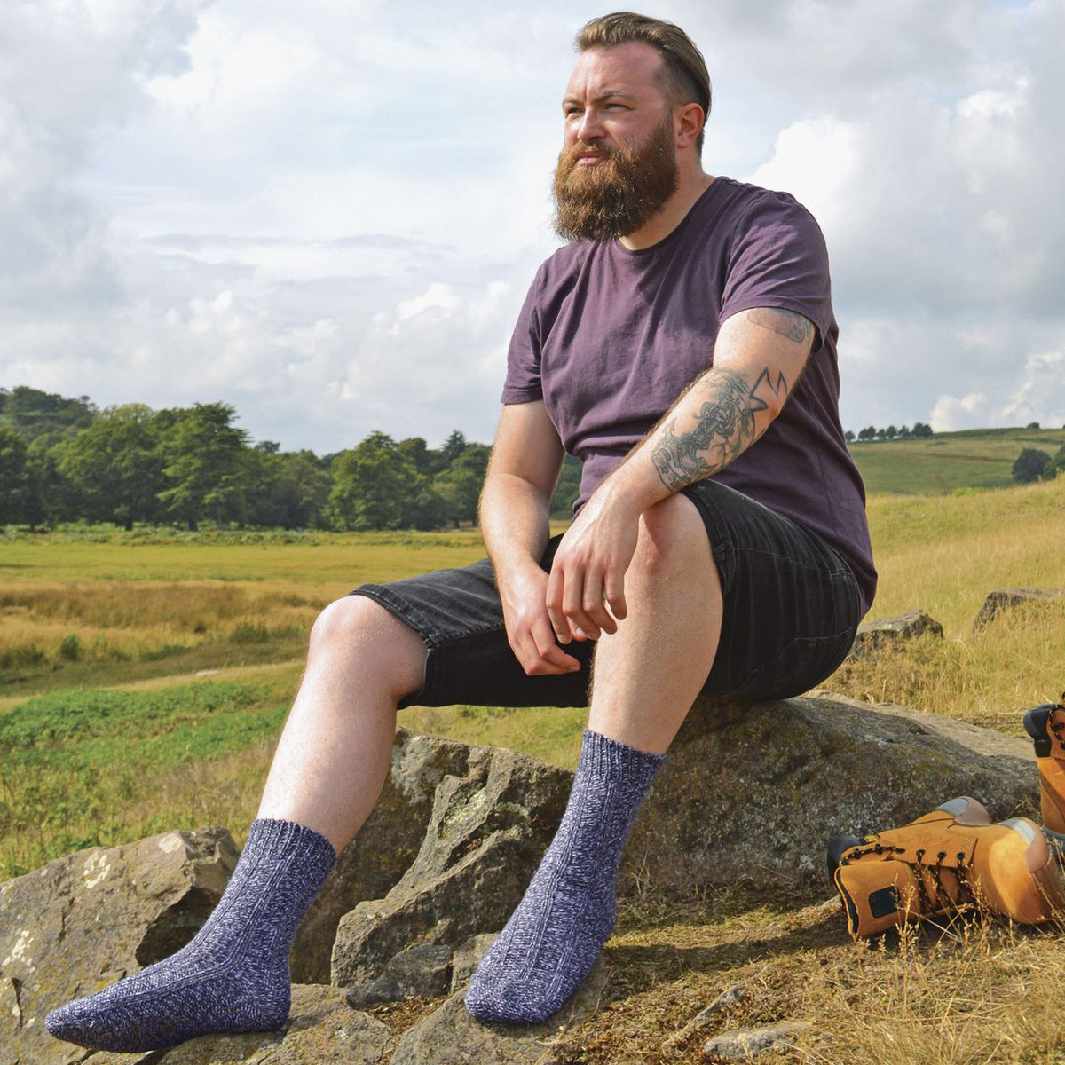 3 Pack Mens 100% Wool Socks with Reinforced Heel and Toe