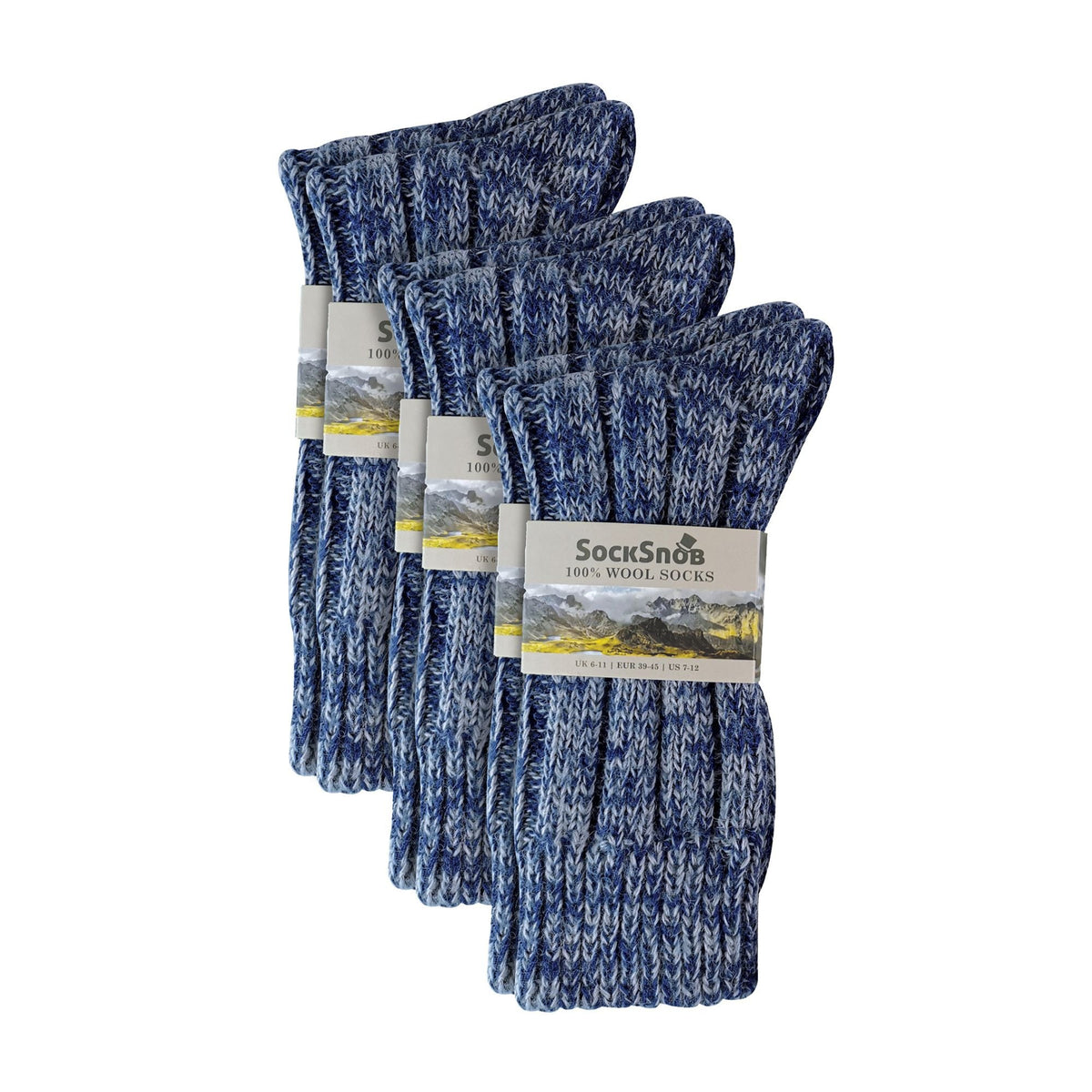 3 Pack Mens 100% Wool Socks with Reinforced Heel and Toe