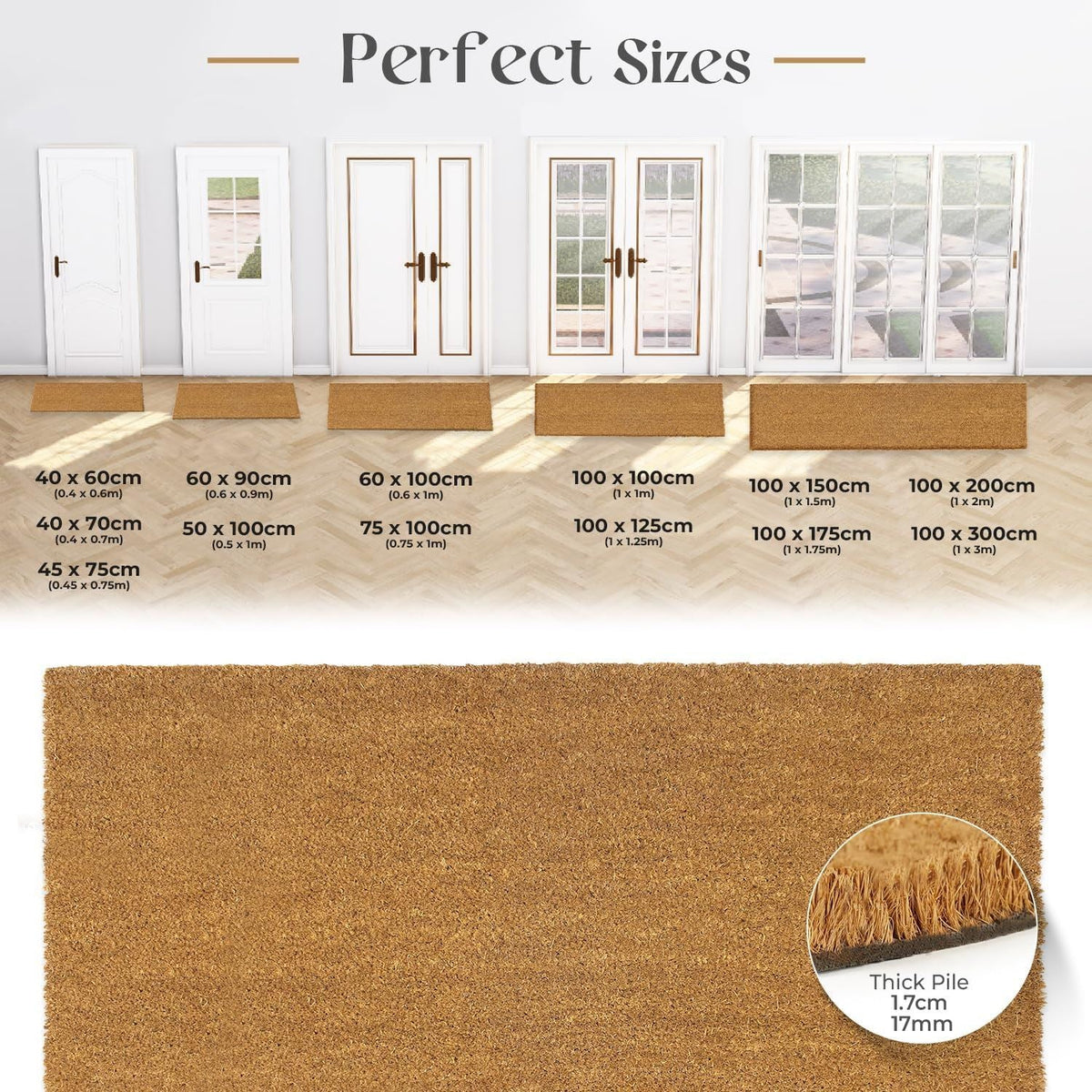 Plain Coir 100cm x 300cm - Brown Home Entrance Door Mat