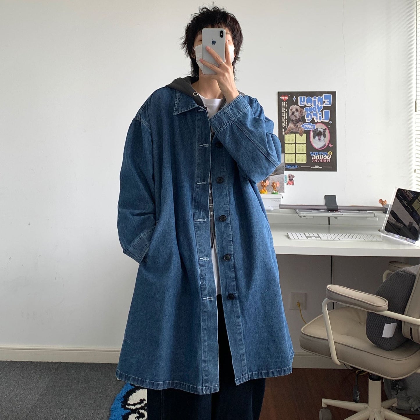 Denim Trench Coat Korean Style Wear Temperament Mid-length