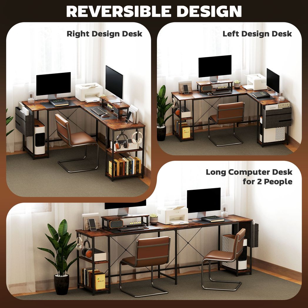 HOMCOM 168cm Reversible L Shaped Desk, 240cm Two Person Desk