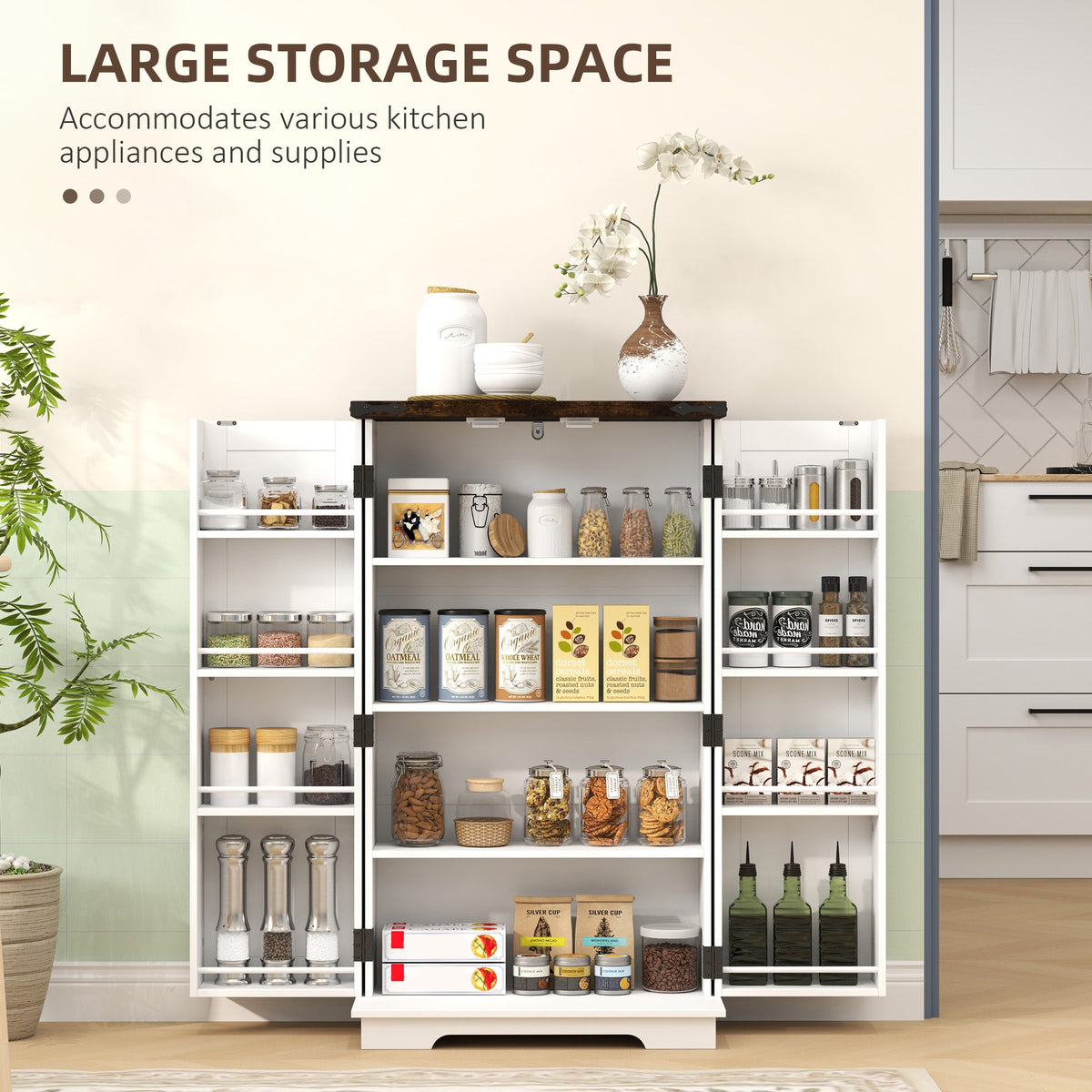 HOMCOM Kitchen Cupboard Pantry Cabinet with Adjustable Shelves White