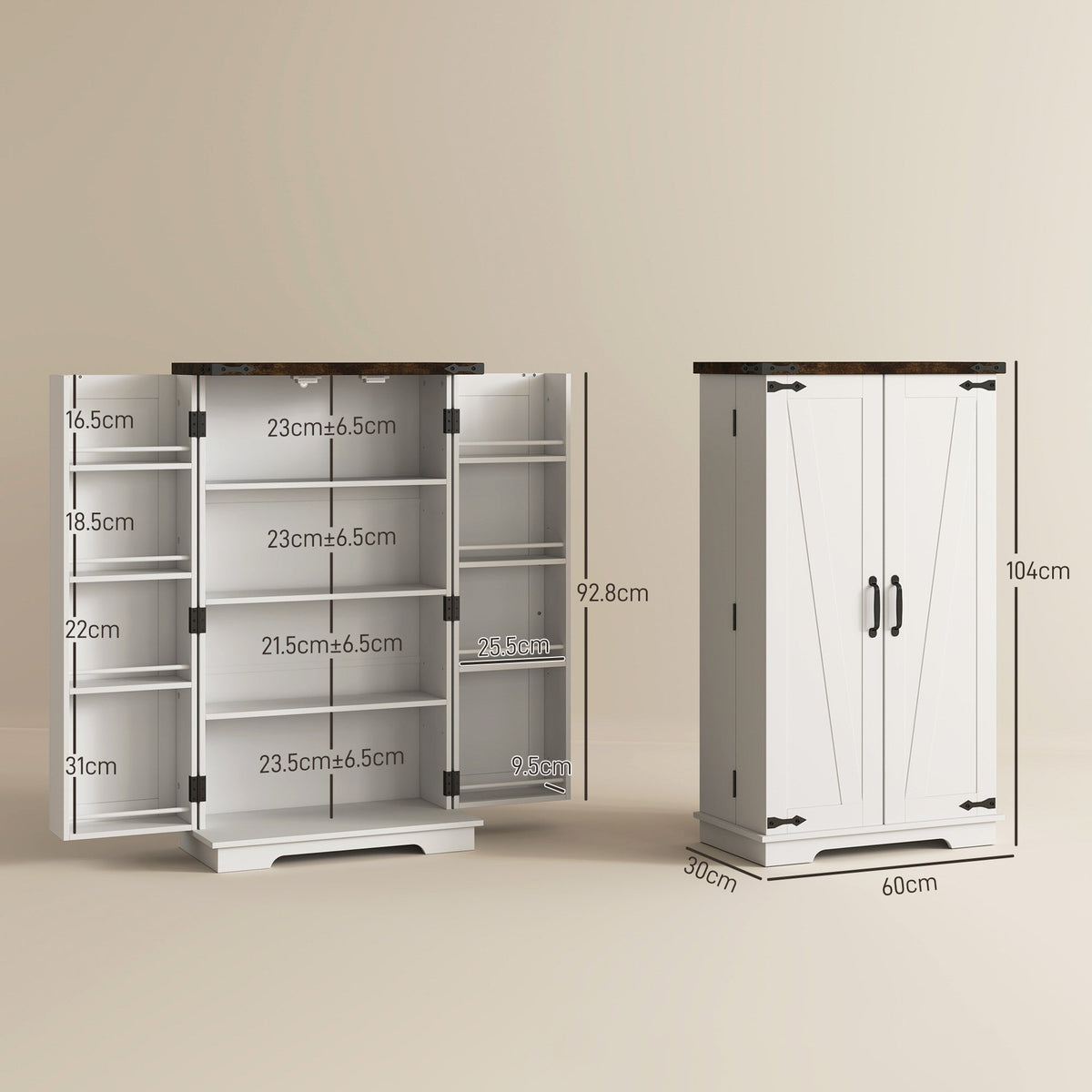 HOMCOM Kitchen Cupboard Pantry Cabinet with Adjustable Shelves White