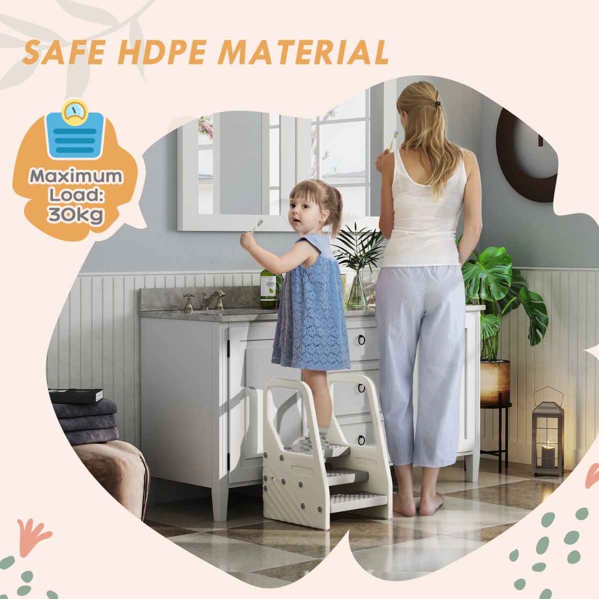 AIYAPLAY Toddler Tower, Adjustable 3 Step Kitchen Stool Helper for 2-5 Years