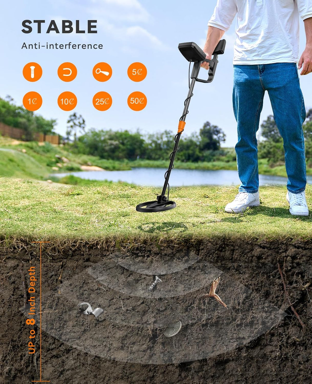 Metal Detector Waterproof Gold Detecting LCD Display 4 Modes SUNPOW