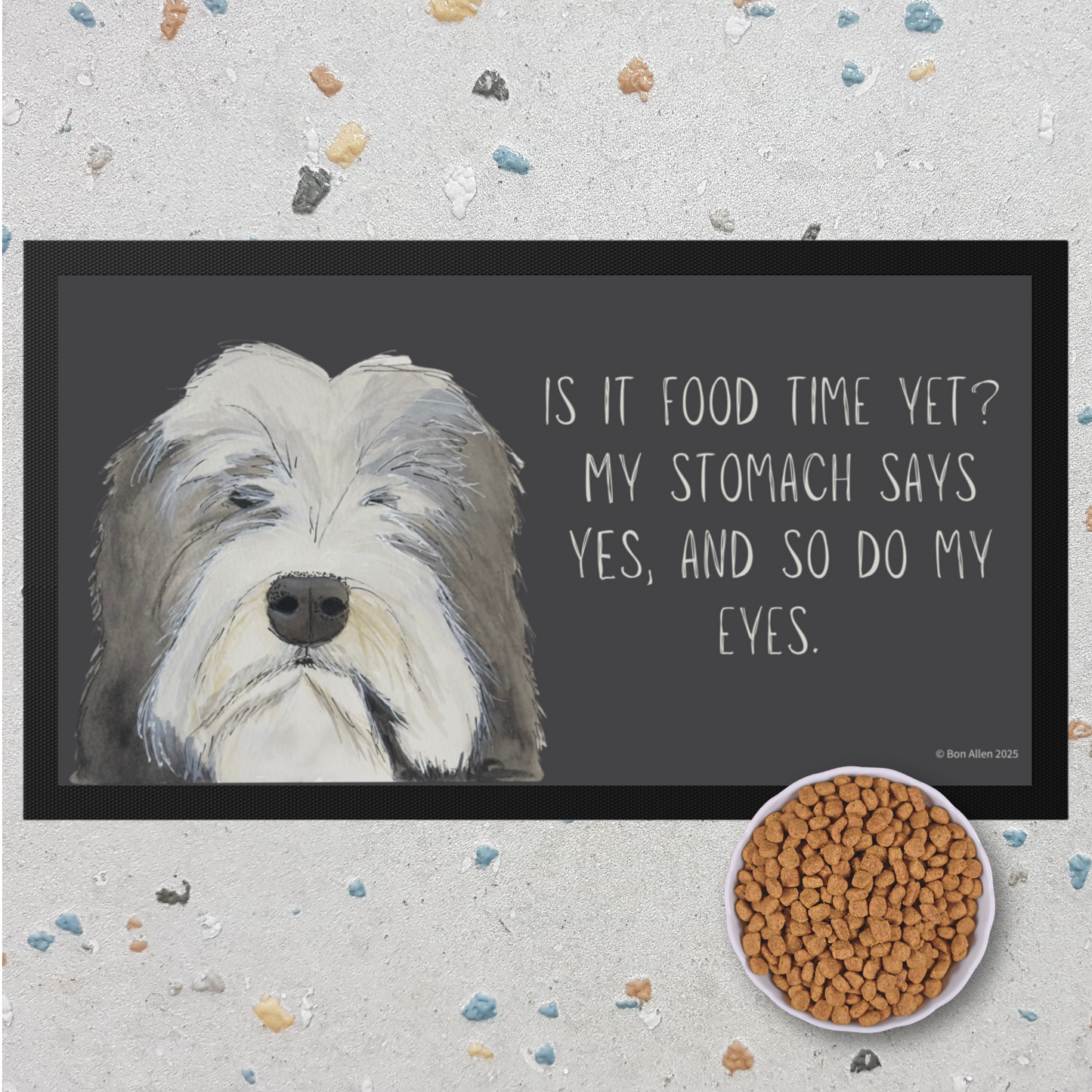 Bearded Collie Pet Bowl Mat – The 'Is It Food Time Yet?' Edition!