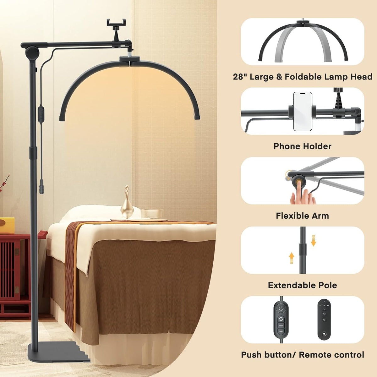 Lash Light 2 in 1 Foldable 180cm Phone Holder Desk Clip 3 Modes Lamp Lmaqfum