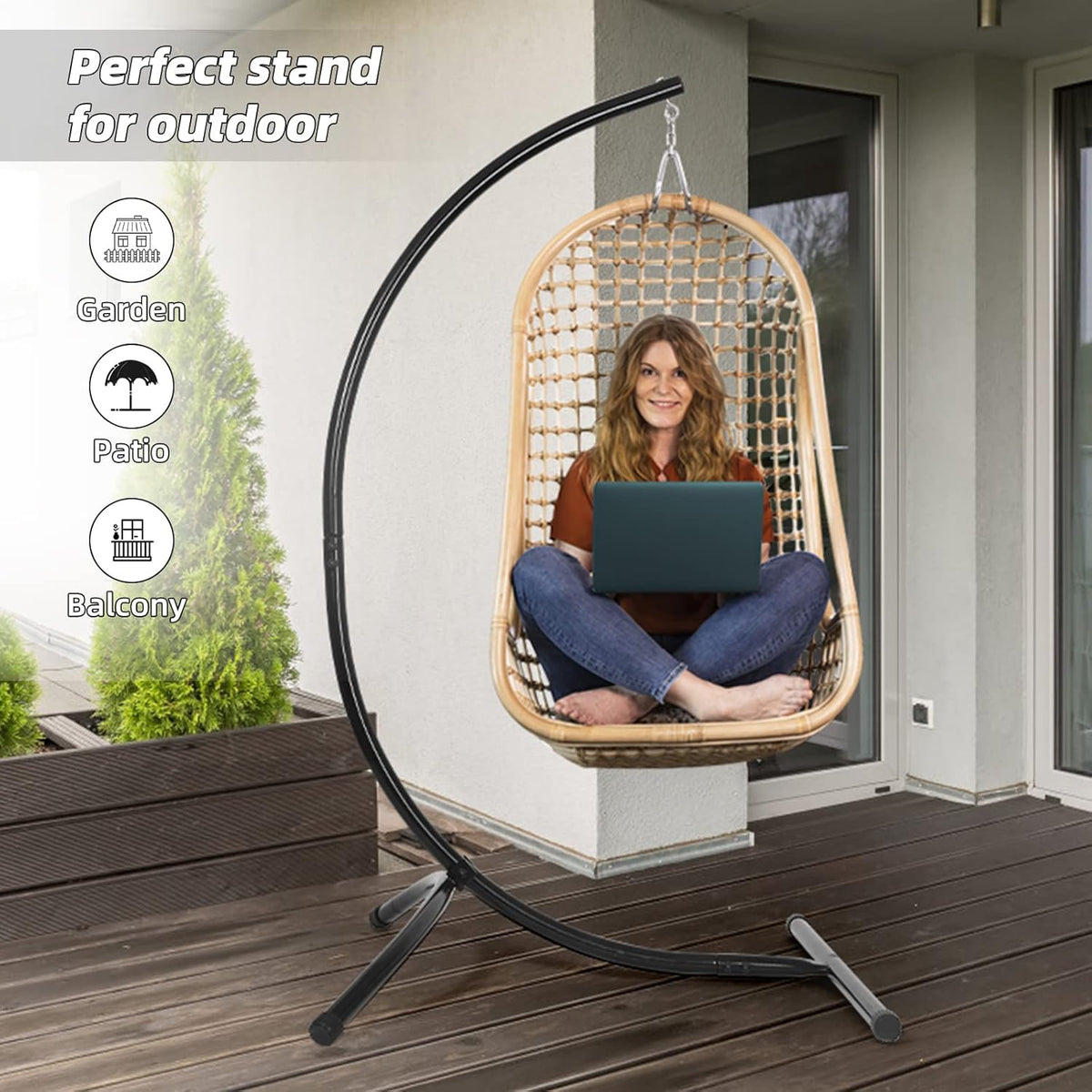 Hammock Chair Stand Only C Shape for Hanging Egg Swing Seat 350lbs GOUTIME