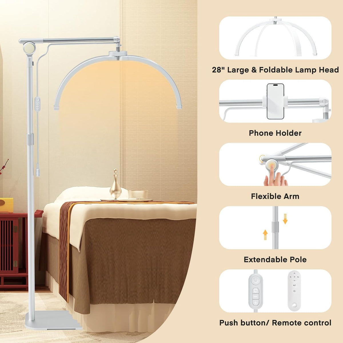 Lash Light 2 in 1 Foldable 180cm Phone Holder Desk Clip 3 Modes Lamp Lmaqfum