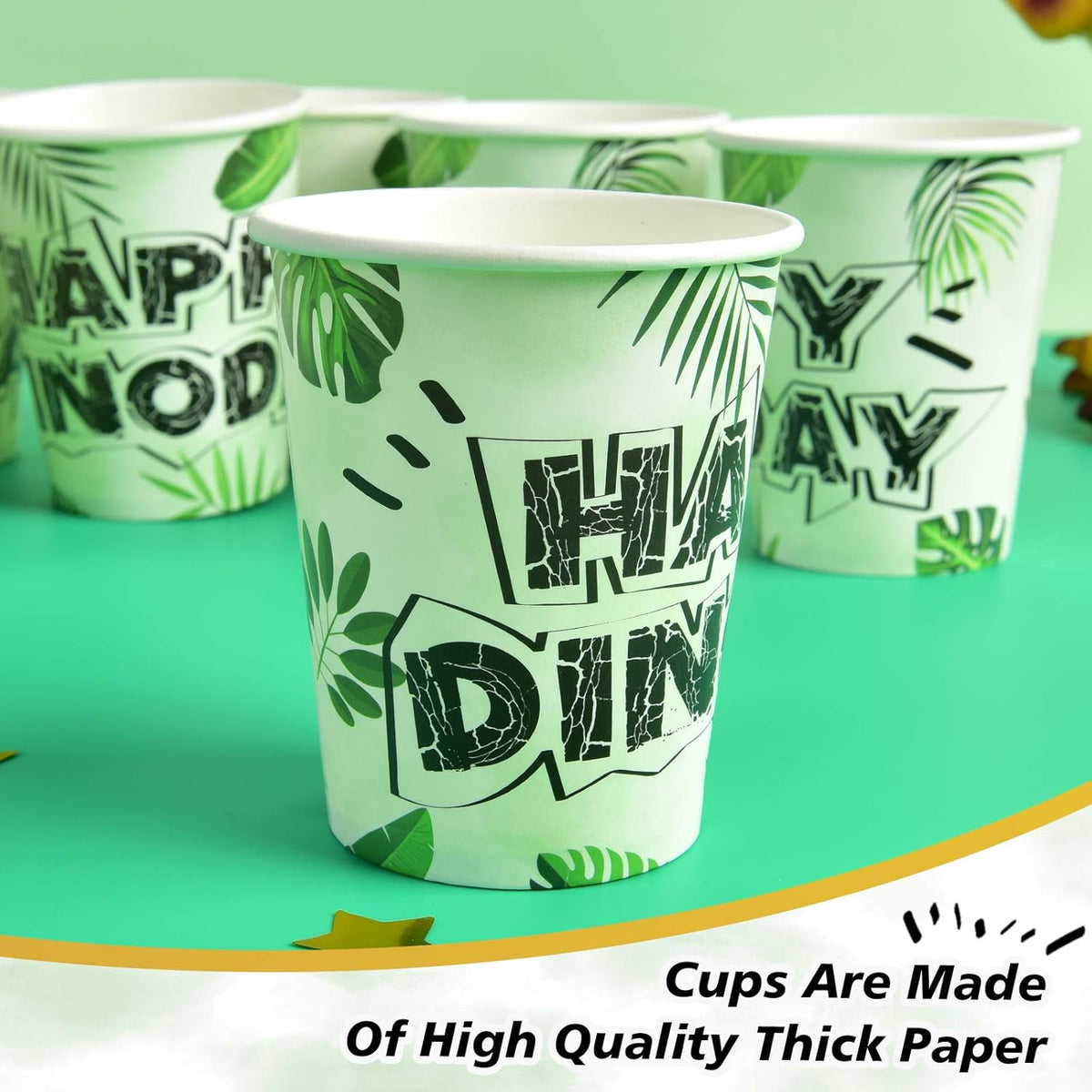 Party Tableware Set for Kids 16 Guests 66pcs Birthday Decorations Gold Dinosaur