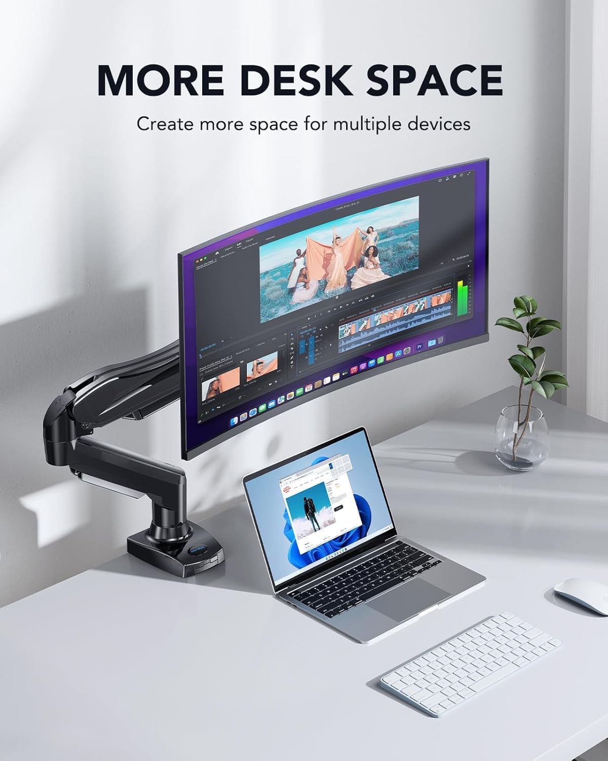 Single Monitor Arm 13 to 32 Inch Adjustable White Desk Mount VESA HUANUO