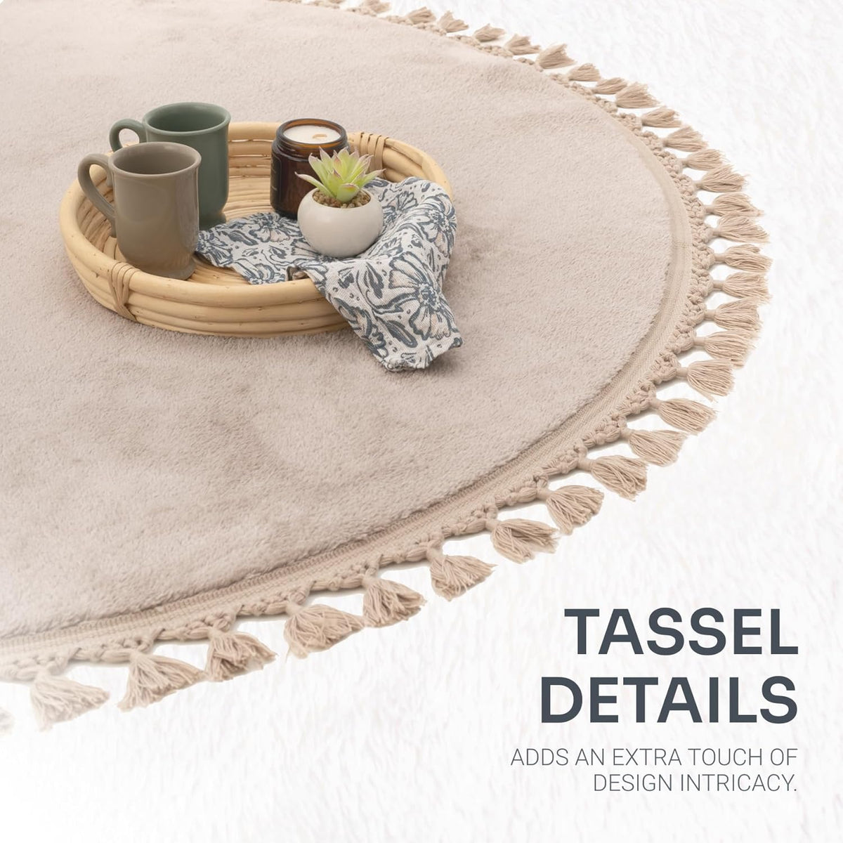 Circular Bedroom Rug Soft & Cozy 120cm - Fluffy, Anti-Slip, Beige