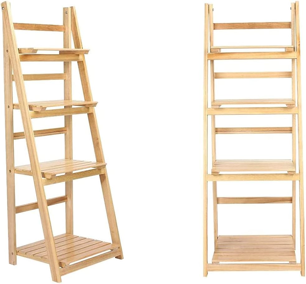 4-Tier Wooden Ladder Plant Stand – Foldable Flower Shelf, 112cm Height