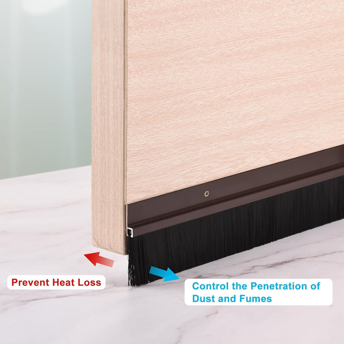 Door Brush Bottom Sweep 2pcs 60mm PP Brush H Shape 1200mm Brown Aluminum