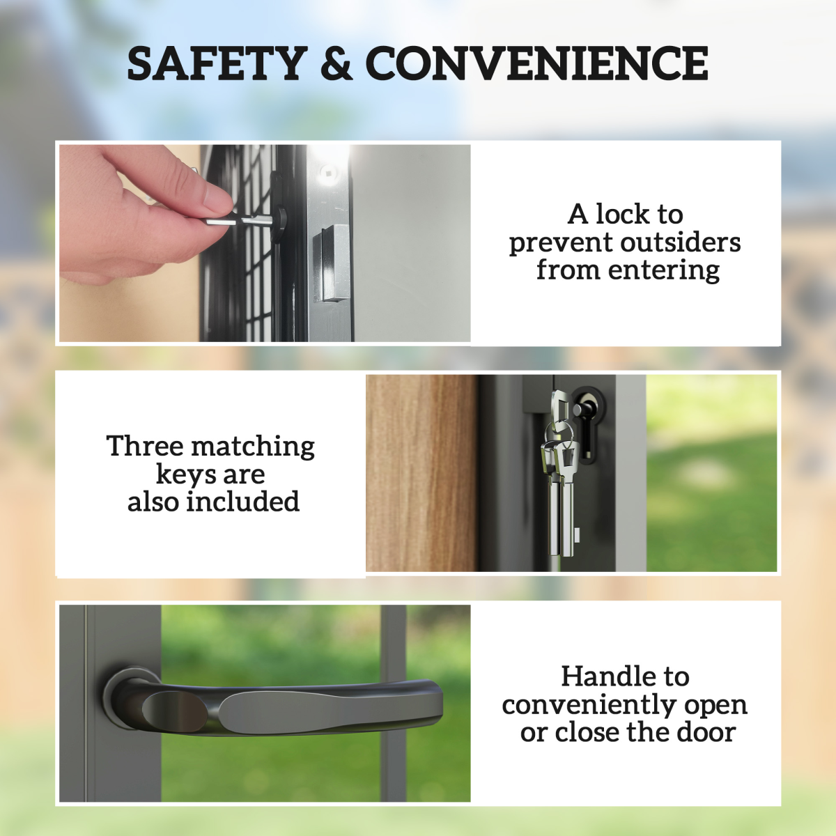 Outsunny Galvanised Steel Garden Fence Gate Security Barrier with Lock, Keys