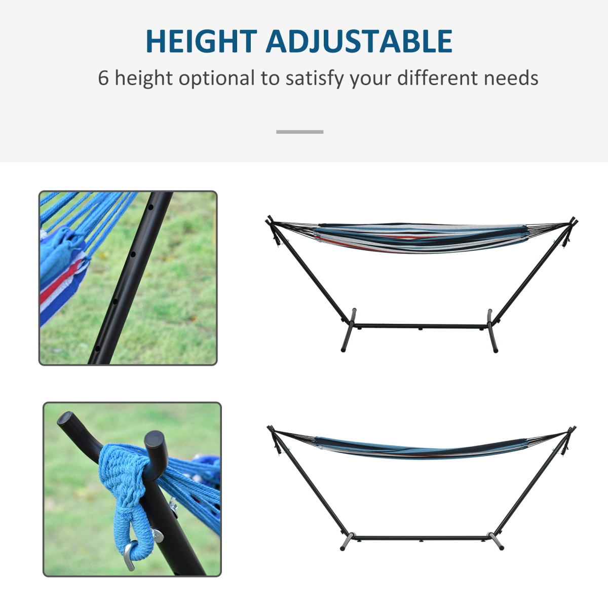 294 x 117cm Hammock with Metal Stand Portable Carrying Bag 120kg White Stripe
