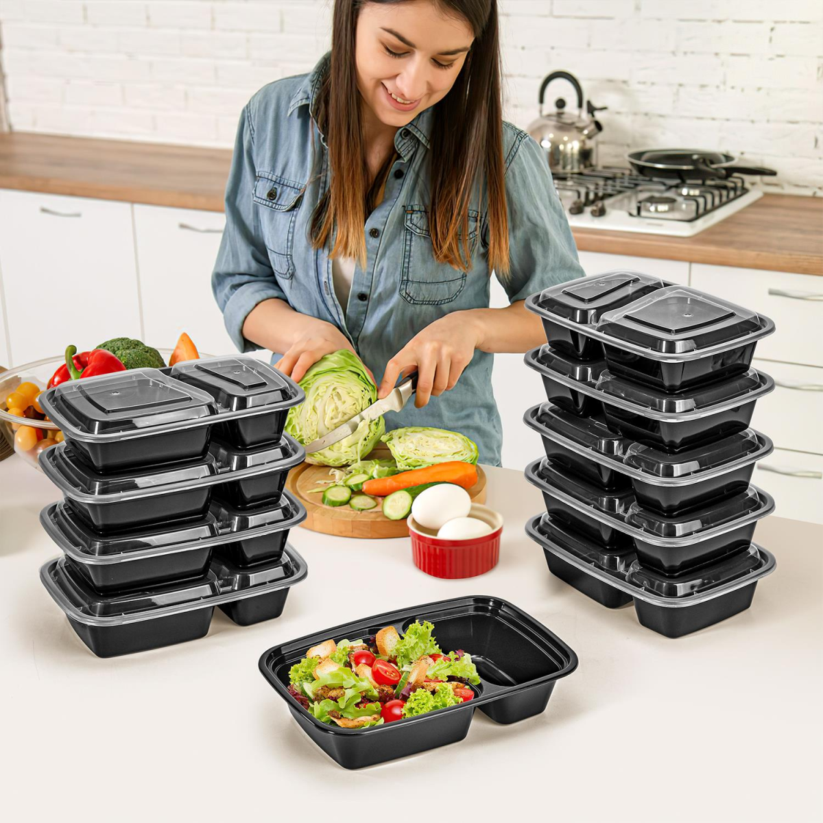 VINSANI 30pk 2 COMPARTMENTS MEAL PREP CONTAINERS 1010476