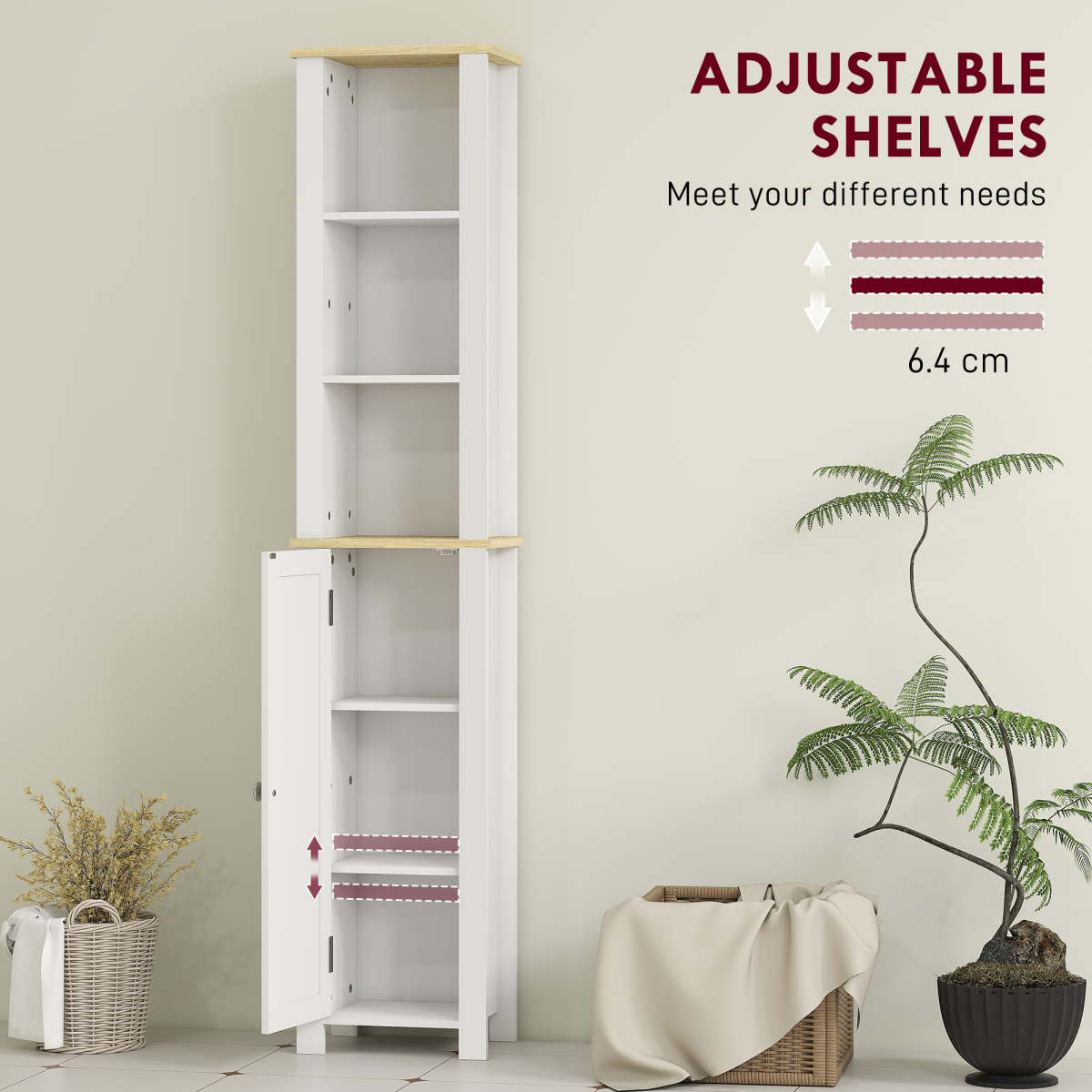 kleankin Slim Bathroom Storage Unit with Open Compartment, White