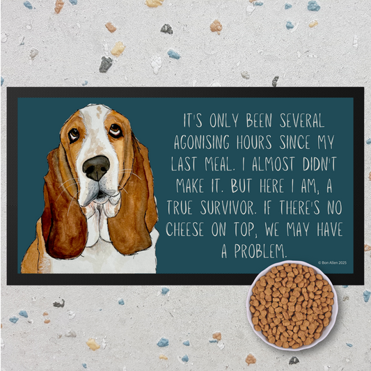 Basset Banquet Mat – The Drama of Dinner Time!