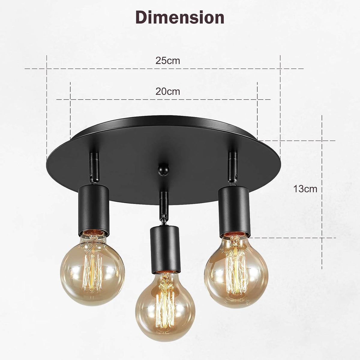 Lightsjoy 3-Way Rotatable Black Ceiling Spot Light – Vintage E27 Flush Mount