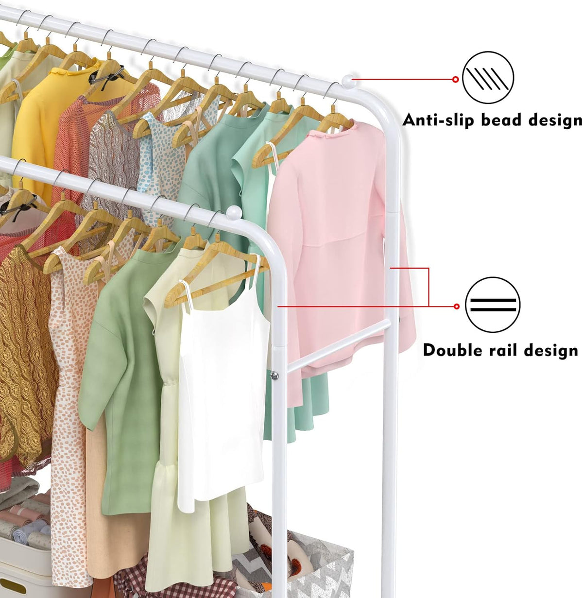 LOEFME 2-Tier Clothes Rail – Double Metal Garment Rack, White