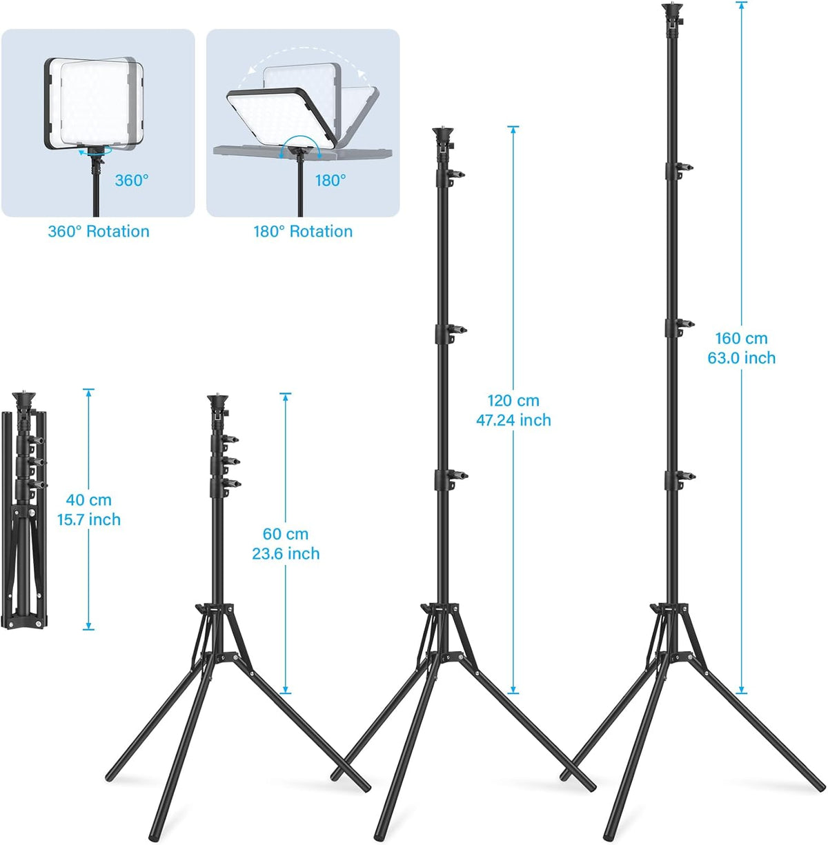 3 Pack LED Video Light with 70 Inch Tripod Stand 2500-8500K Photography Obeamiu