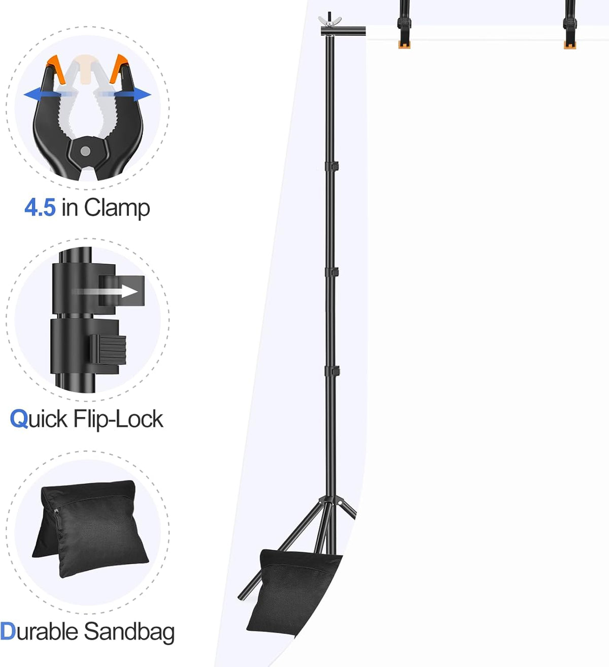 Backdrop Stand 3x3m Photo Studio Support Kit Black With 8 Clamps EMART