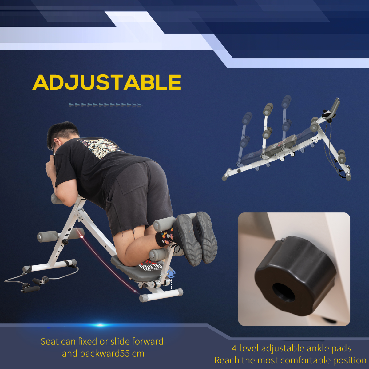 Abdominal Trainer Core Workout Exercise Foldable Adjustable Steel Frame HOMCOM
