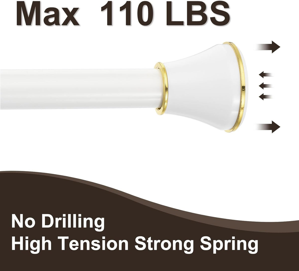 Curtain Rod Adjustable 43-79 Inch Spring Tension Stainless Steel White Gold