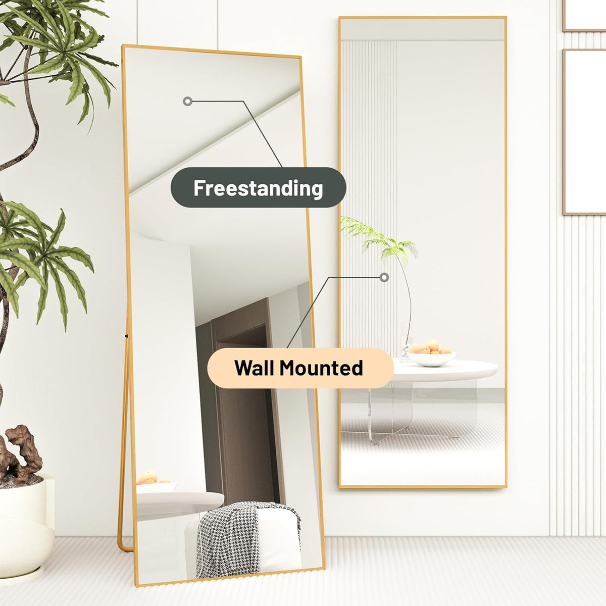 Full Length Mirror 140x50cm Large Floor Mirror Gold Frame Bedroom Beauty4U