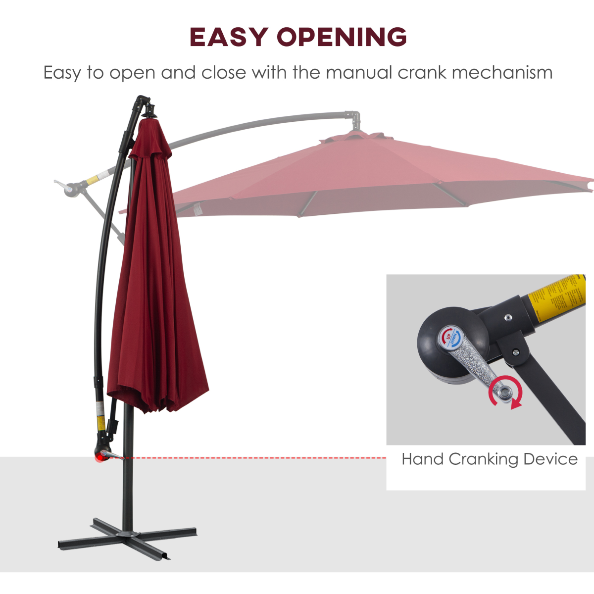3(m) Garden Banana Parasol Cantilever Umbrella w/ Base, Wine Red Outsunny