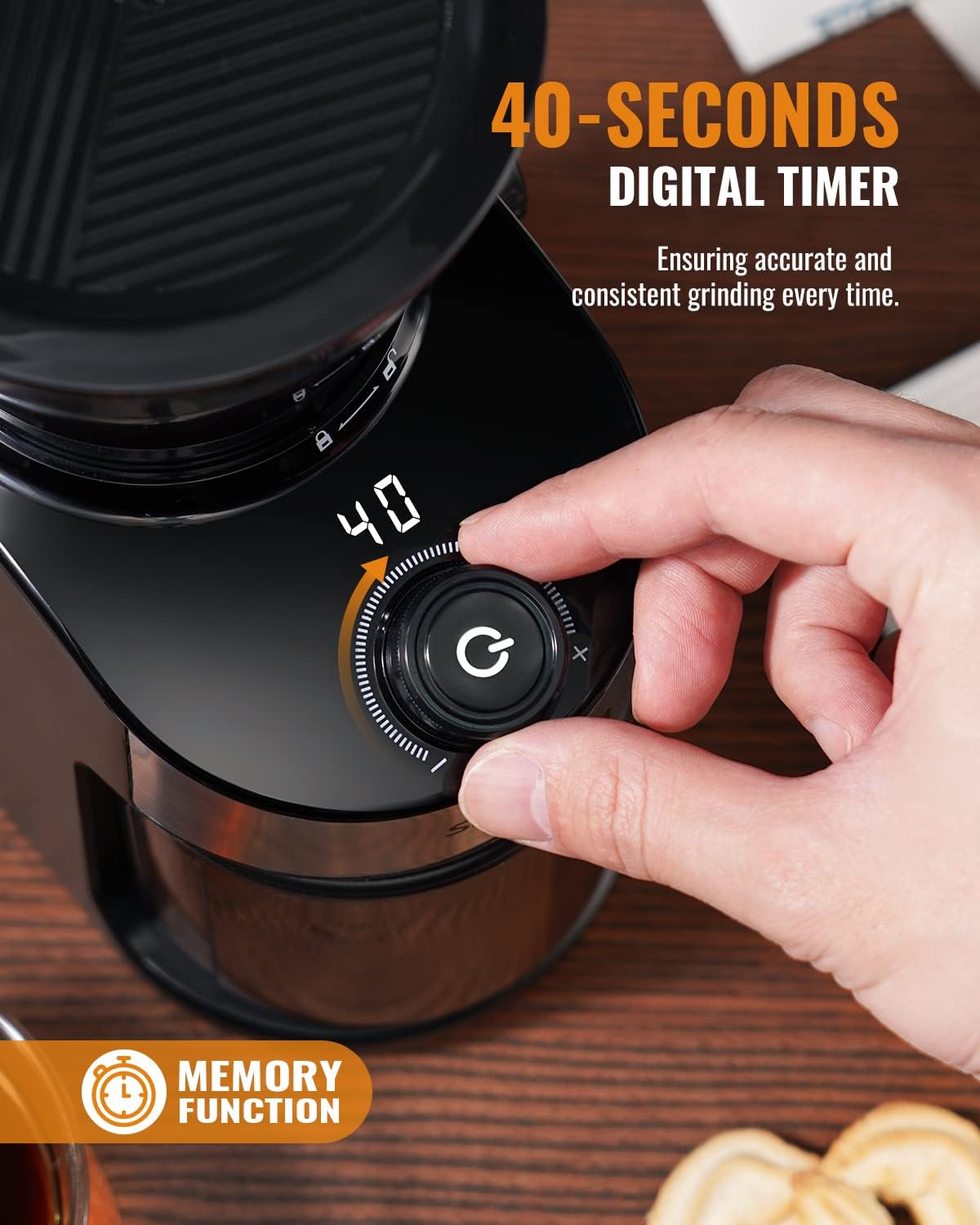 Shardor Coffee Grinder Burr Electric 25 Grind Settings with Digital Timer Black