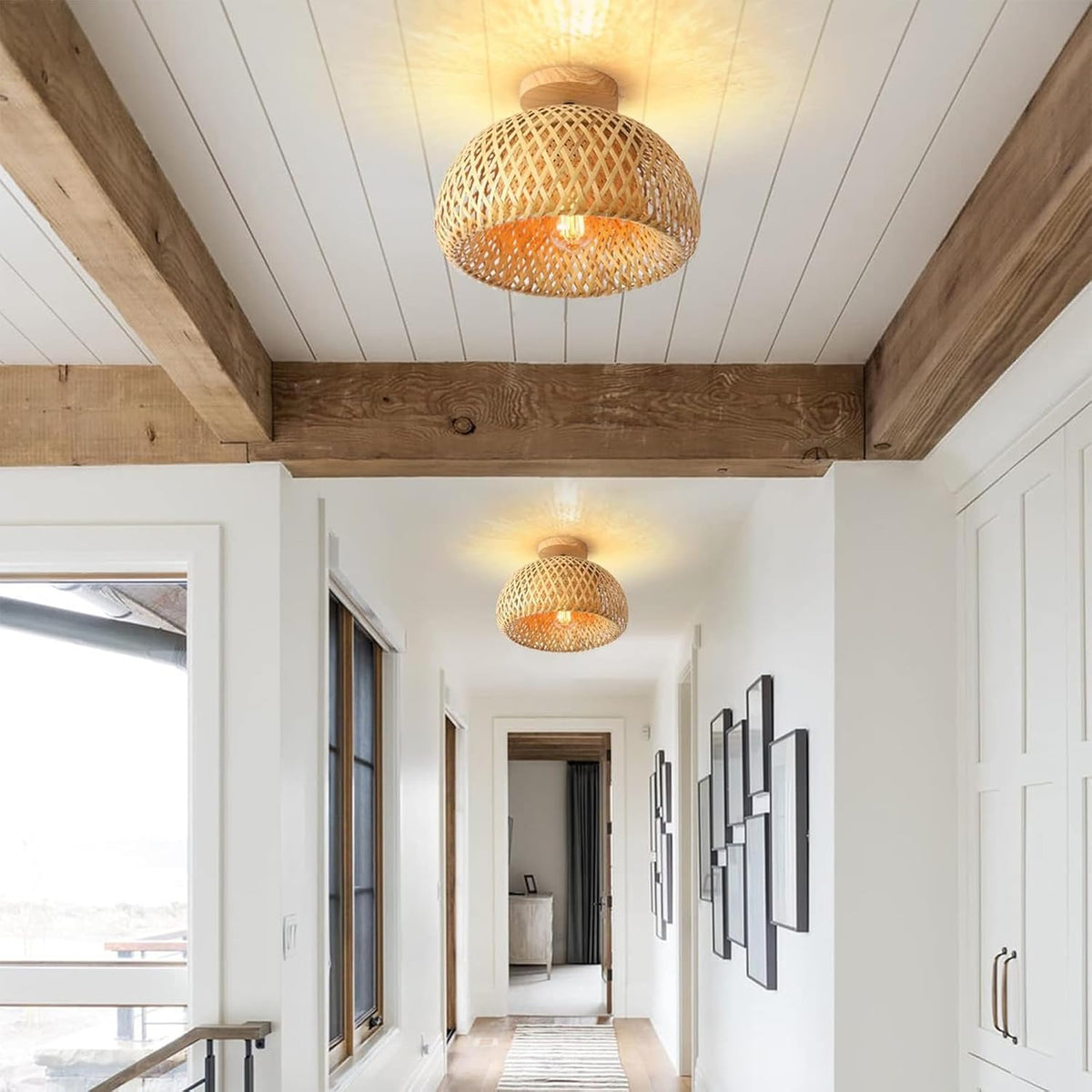 Bamboo Ceiling Light Rattan Semi Flush Mount Boho Farmhouse Lamp Schindora