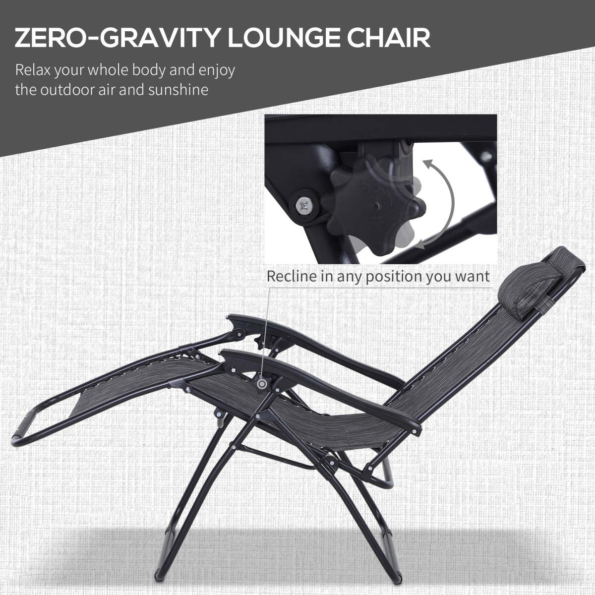 3PC Zero Gravity Chairs Sun Lounger Table Set Cup Holders Light Grey Outsunny