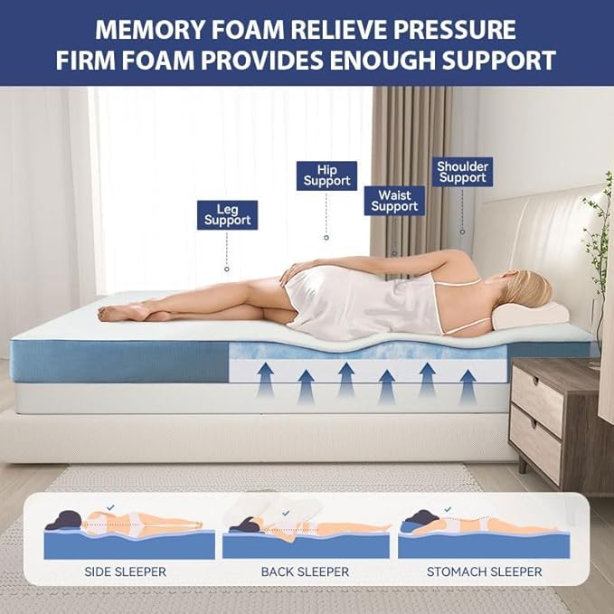 Memory Foam Mattress Topper Double 10cm Dual Layer Firm Support Hawthyhome