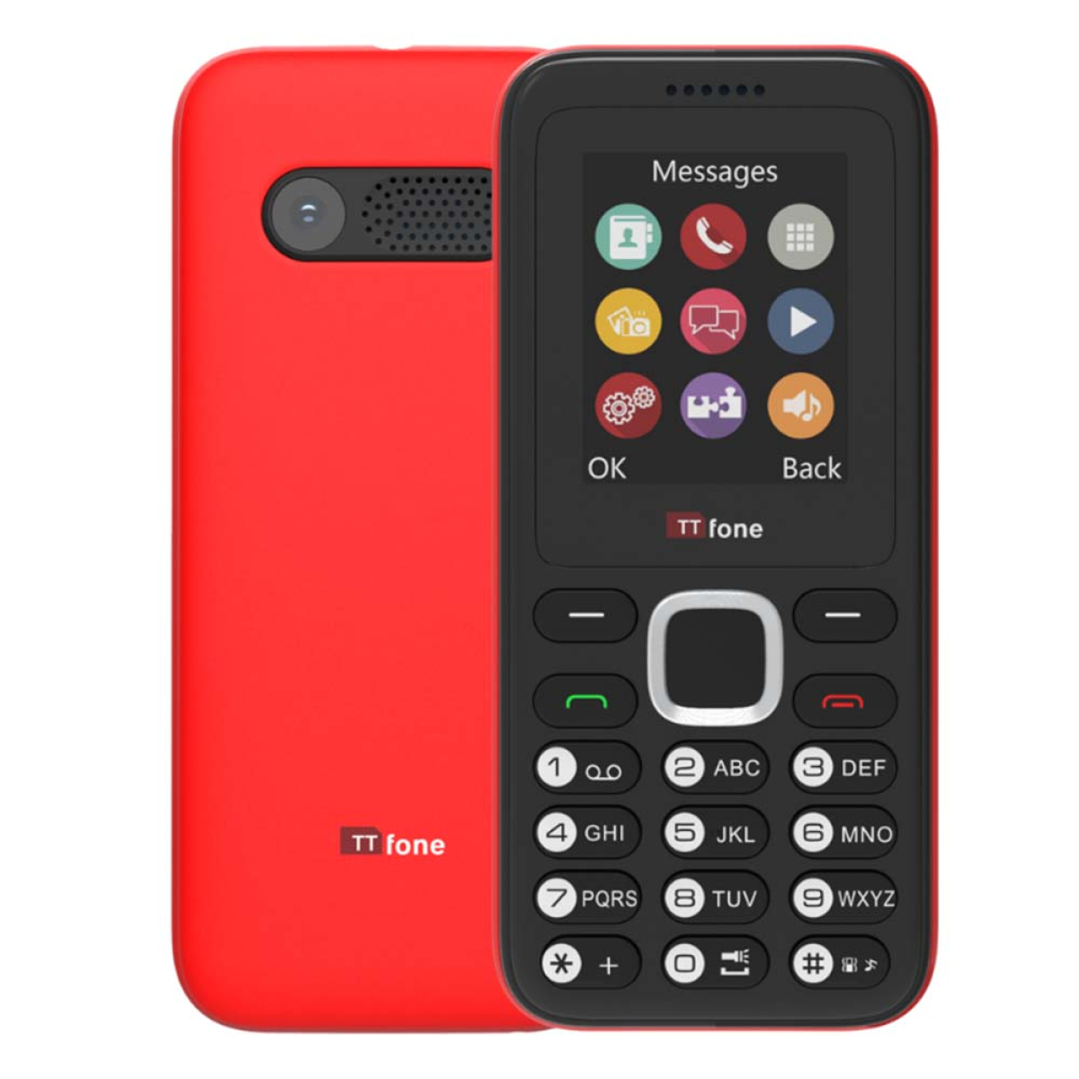TTfone TT150 Unlocked Basic Mobile Phone UK Sim Free, Long Battery Life, Dual Sim with camera and games, easy to use, durable and light weight pay as you go - Red with Mains Charger and Giffgaff Sim Card